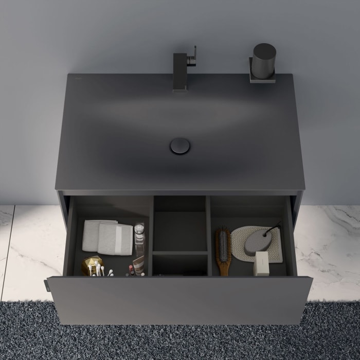 Keuco EDITION 11 Art Emaille-Waschtisch mit Waschtischunterschrank und Schaftventil, 1 Auszug, 1 Hahnloch, 80 cm