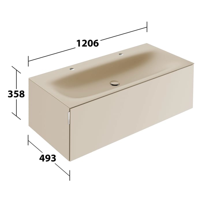 Keuco EDITION 11 Art Emaille-Doppelwaschtisch mit Waschtischunterschrank und Schaftventil, 1 Auszug, 2 Hahnlöcher, 120 cm