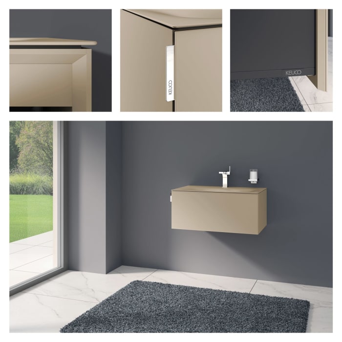 Keuco EDITION 11 Art Emaille-Waschtisch mit Waschtischunterschrank und Schaftventil, 1 Auszug, 1 Hahnloch, 80 cm