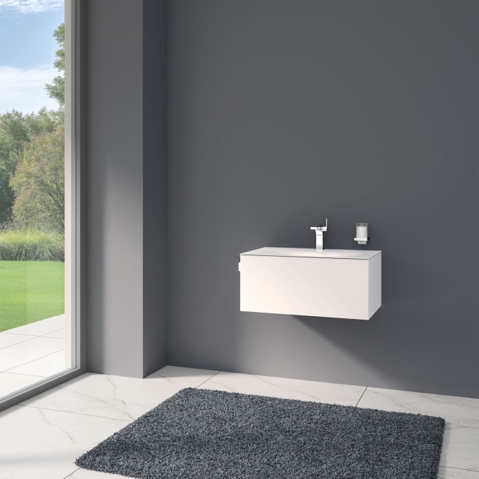 Keuco EDITION 11 Art Emaille-Waschtisch mit Waschtischunterschrank und Schaftventil, 1 Auszug, 1 Hahnloch, 80 cm