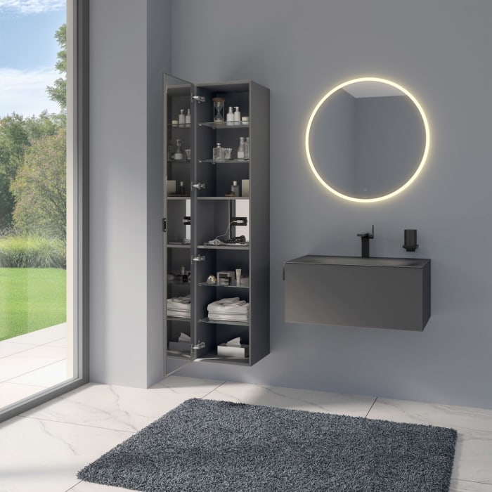 Keuco EDITION 11 Art Hochschrank mit Glasfront und 1 Tür, innen verspiegelt, mit Steckdose, Anschlag links, 40 x 180 cm