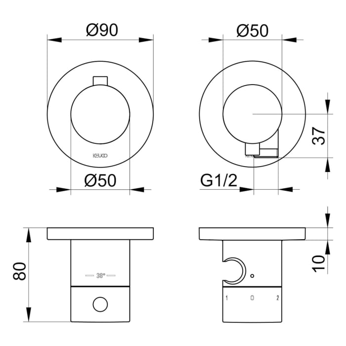 Keuco EDITION 400 Thermostatarmatur Set für 3 Verbraucher, mit Schlauchanschluss und Brausehalter