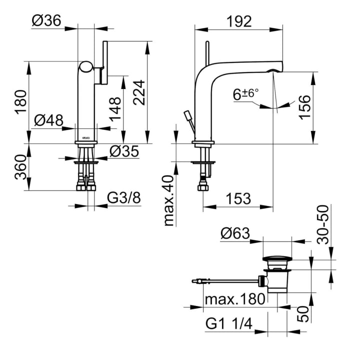 Keuco EDITION 400 Einhebel-Waschtischmischer 150, mit Zugstangen-Ablaufgarnitur