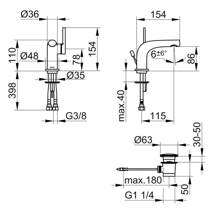 Keuco EDITION 400 Einhebel-Waschtischmischer 80, mit Zugstangen-Ablaufgarnitur