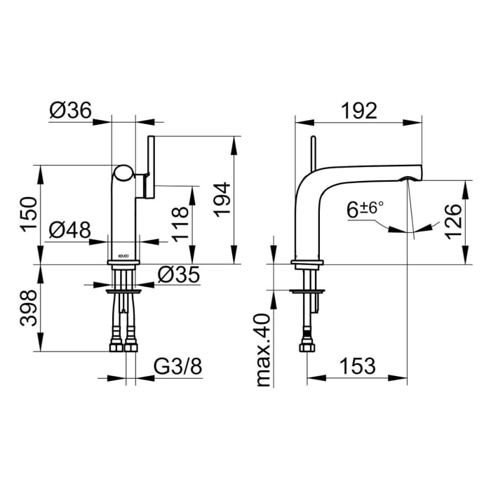 Keuco EDITION 400 Einhebel-Waschtischmischer 120, ohne Ablaufgarnitur