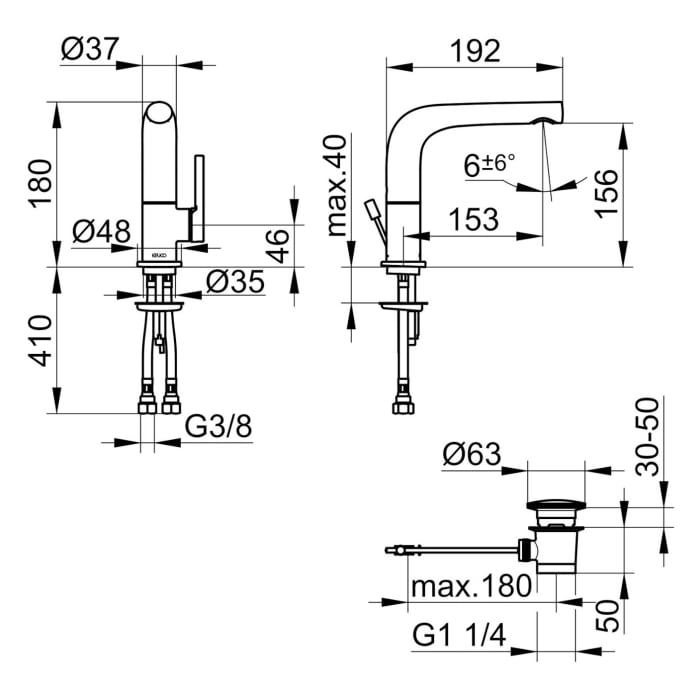 Keuco EDITION 400 Einhebel-Waschtischmischer 150, schwenkbar, mit Zugstangen-Ablaufgarnitur