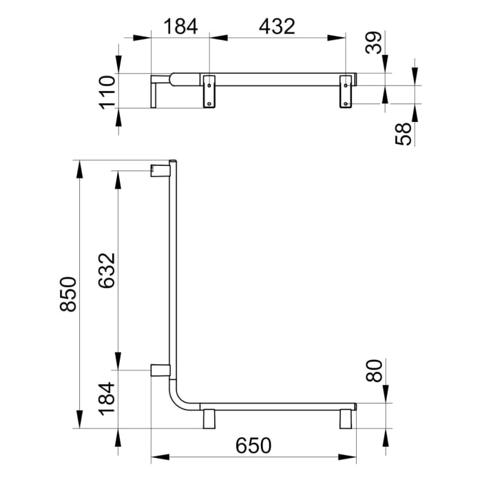 Keuco AXESS Eck-Dusch-/Wannenhandlauf aus Metall, 65 x 85 cm