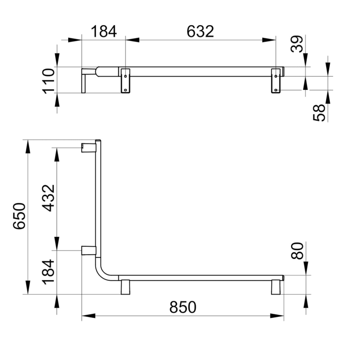Keuco AXESS Eck-Dusch-/Wannenhandlauf aus Metall, 85 x 65 cm