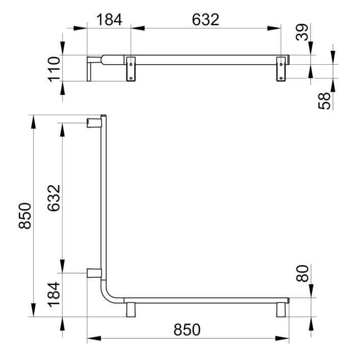 Keuco AXESS Eck-Dusch-/Wannenhandlauf aus Metall, 85 x 85 cm