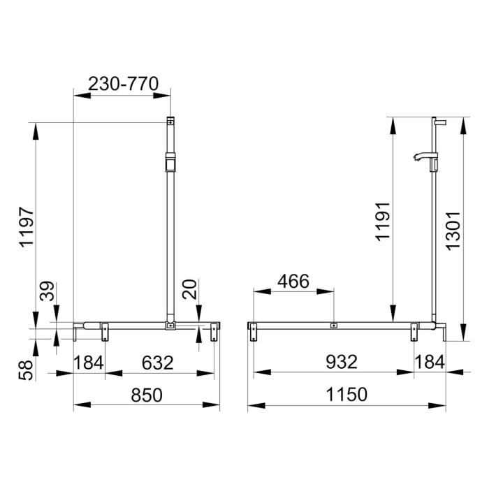 Keuco AXESS Eck-Duschhandlauf 90° mit Brausestange, 115 x 85 x 130,1 cm