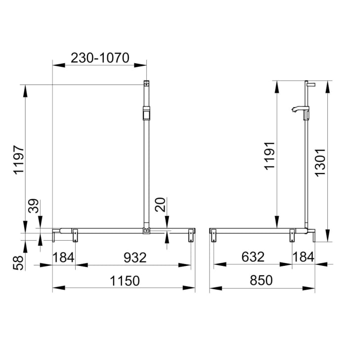 Keuco AXESS Eck-Duschhandlauf 90° mit Brausestange, 85 x 115 x 130,1 cm