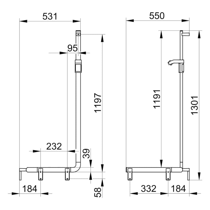 Keuco AXESS Eck-Duschhandlauf 90° mit Brausestange links, 53,1 x 55 x 130,1 cm