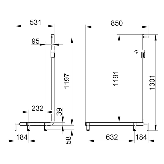 Keuco AXESS Eck-Duschhandlauf 90° mit Brausestange links, 53,1 x 85 x 130,1 cm