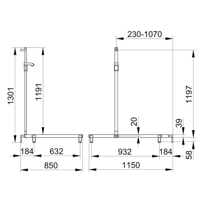 Keuco AXESS Eck-Duschhandlauf 90° mit Brausestange, 115 x 85 x 130,1 cm