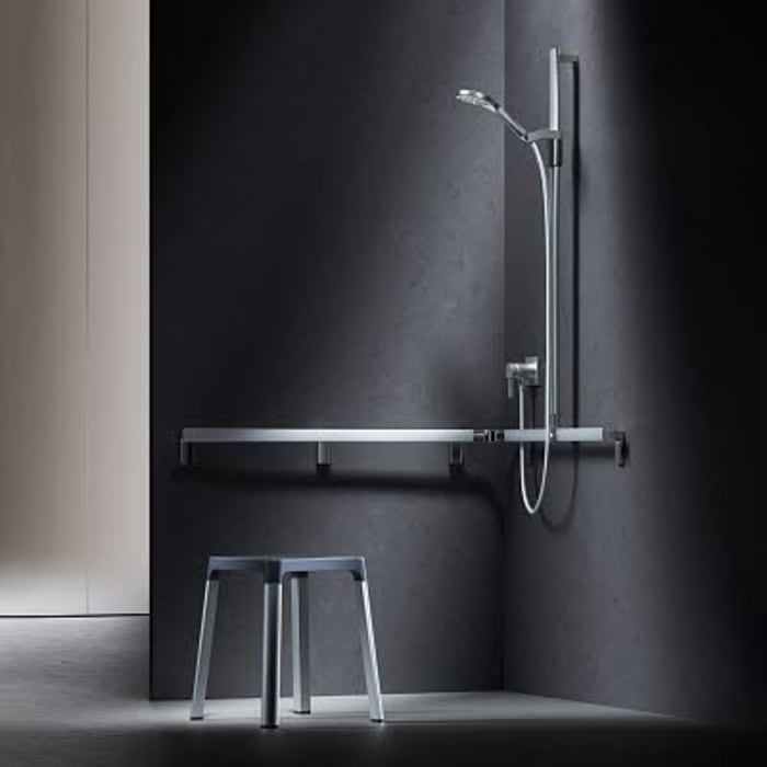 Keuco AXESS Eck-Duschhandlauf 90° mit Brausestange, 115 x 85 x 130,1 cm