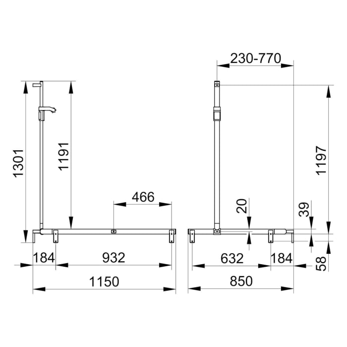 Keuco AXESS Eck-Duschhandlauf 90° mit Brausestange, 85 x 115 x 130,1 cm