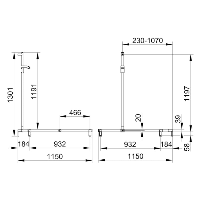 Keuco AXESS Eck-Duschhandlauf 90° mit Brausestange, 115 x 115 x 130,1 cm