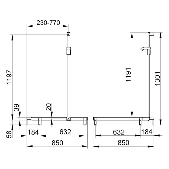 Keuco AXESS Eck-Duschhandlauf 90° mit Brausestange, 85 x 85 x 130,1 cm