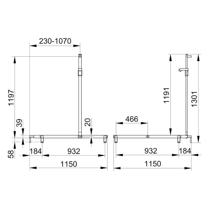 Keuco AXESS Eck-Duschhandlauf 90° mit Brausestange, 115 x 115 x 130,1 cm
