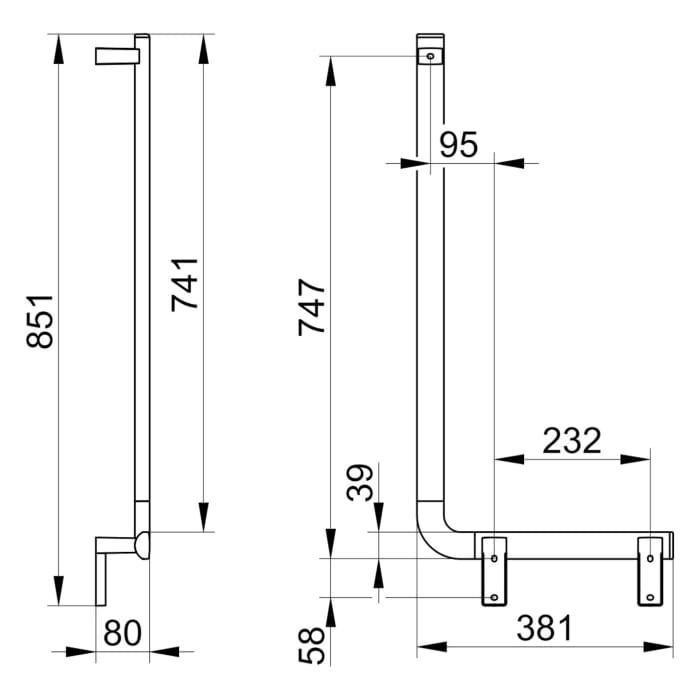 Keuco AXESS Winkelgriff 90° aus Metall, rechte Ausführung, 38,1 x 85,1 cm