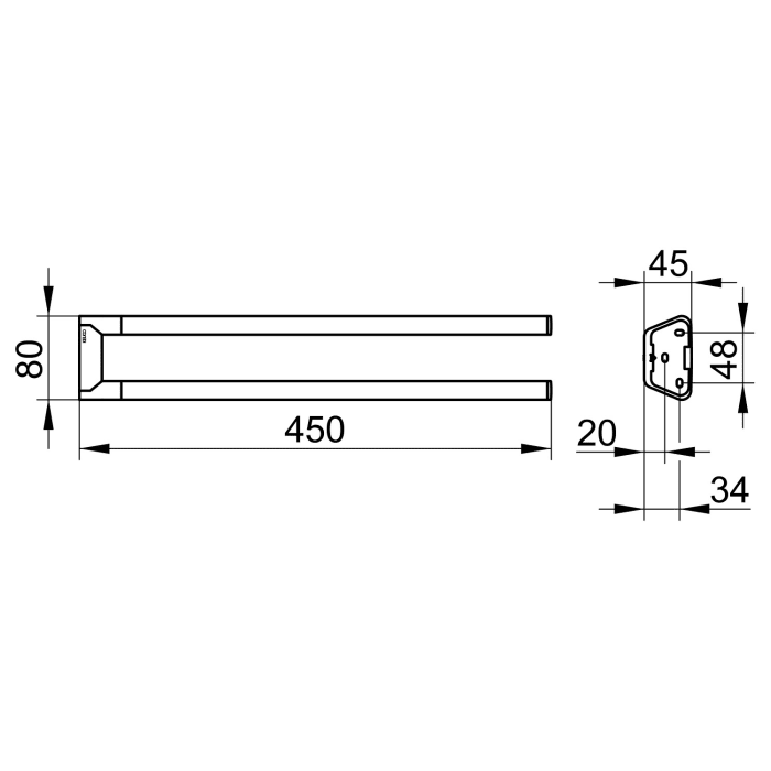 Keuco Reva Black Selection Handtuchhalter 2-armig feststehend 45 cm