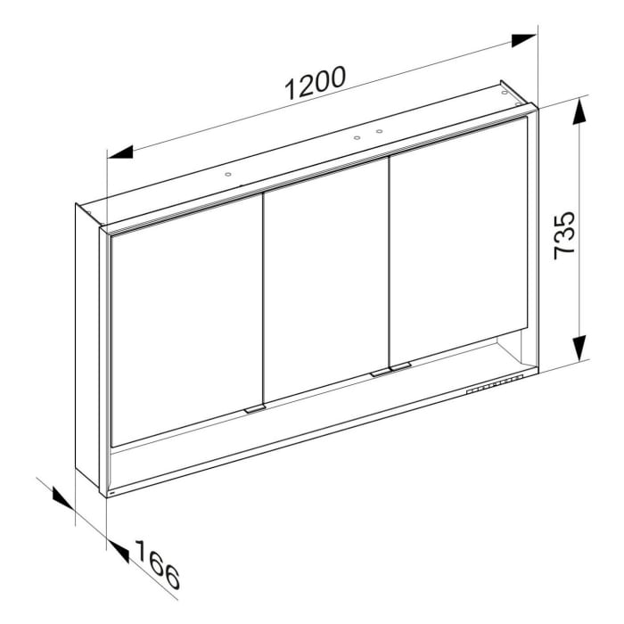 Keuco Royal Lumos Wandvorbau Spiegelschrank 120 x 73,5 cm, 3 Türen, offene Ablage, CH Version