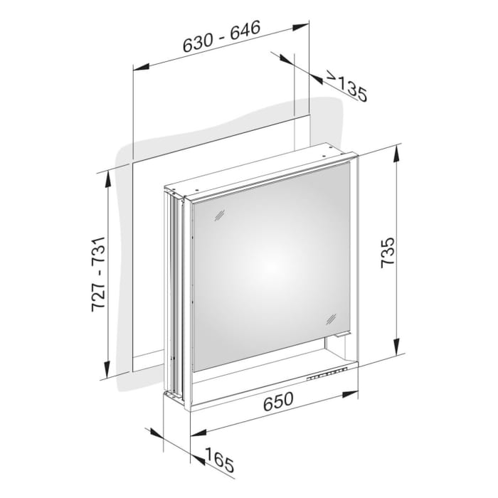 Keuco Royal Lumos Wandeinbau Spiegelschrank 65 x 73,5 cm, Anschlag links, offene Ablage, CH Version