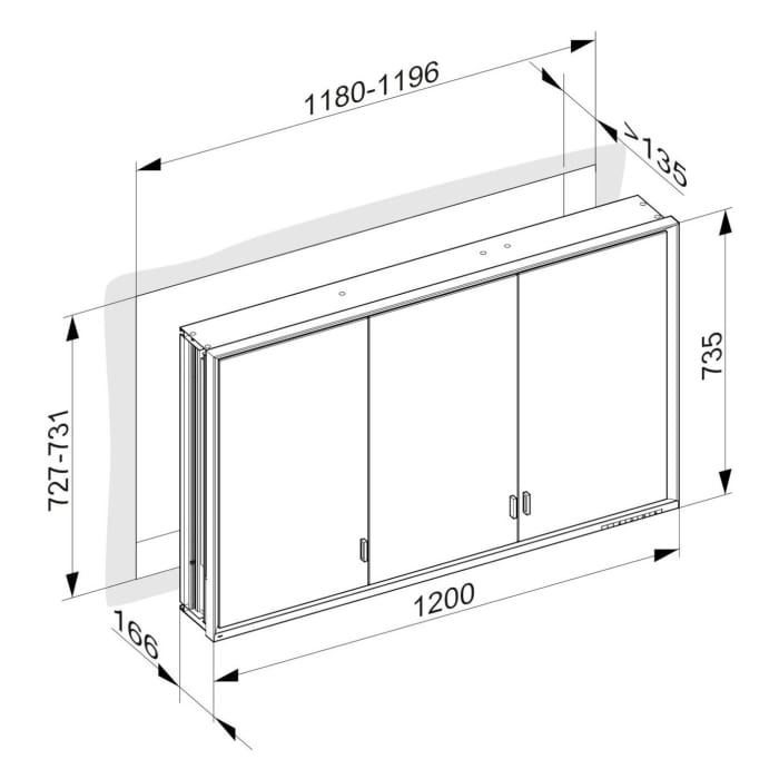 Keuco Royal Lumos Wandeinbau Spiegelschrank 120 x 73,5 cm, 3 Türen, CH Version