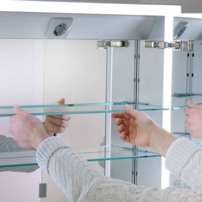 Keuco Royal Lumos Wandeinbau Spiegelschrank 65 x 73,5 cm, Anschlag rechts, offene Ablage, CH Version