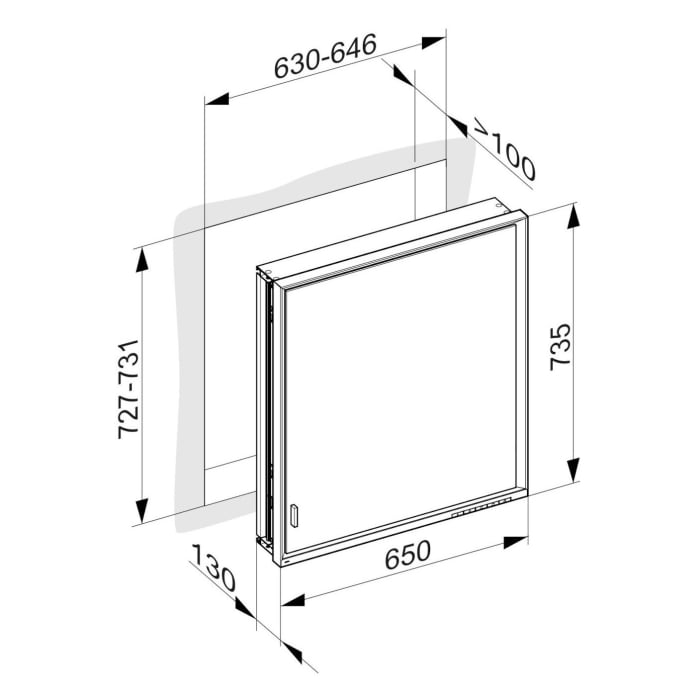 Keuco Royal Lumos Unterputz-Spiegelschrank 65 x 73,5 cm mit LED-Beleuchtung, Türanschlag rechts