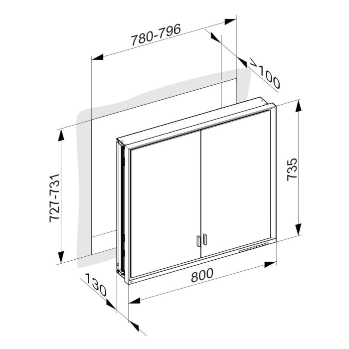 Keuco Royal Lumos Unterputz-Spiegelschrank 80 x 73,5 cm mit LED-Beleuchtung, 2 Türen