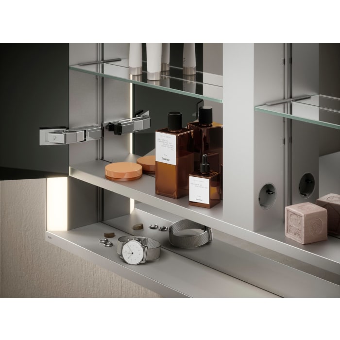 Keuco Royal Lumos Aufputz-Spiegelschrank 100 x 73,5 cm mit LED-Beleuchtung und Spiegelheizung, 2 Türen