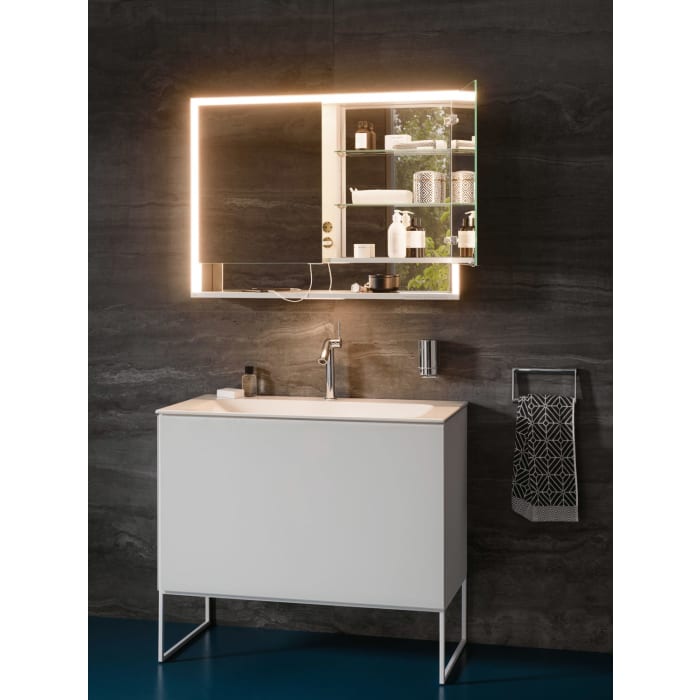 Keuco Royal Lumos Aufputz-Spiegelschrank 100 x 73,5 cm mit LED-Beleuchtung und Spiegelheizung, 2 Türen