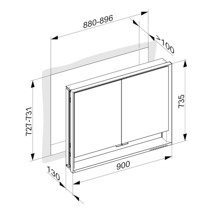 Keuco Royal Lumos Unterputz-Spiegelschrank 90 x 73,5 cm mit LED-Beleuchtung, 2 Türen