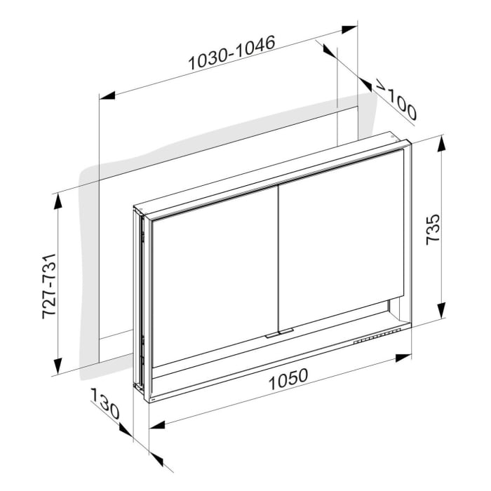 Keuco Royal Lumos Unterputz-Spiegelschrank 105 x 73,5 cm mit LED-Beleuchtung und Spiegelheizung, 2 Türen