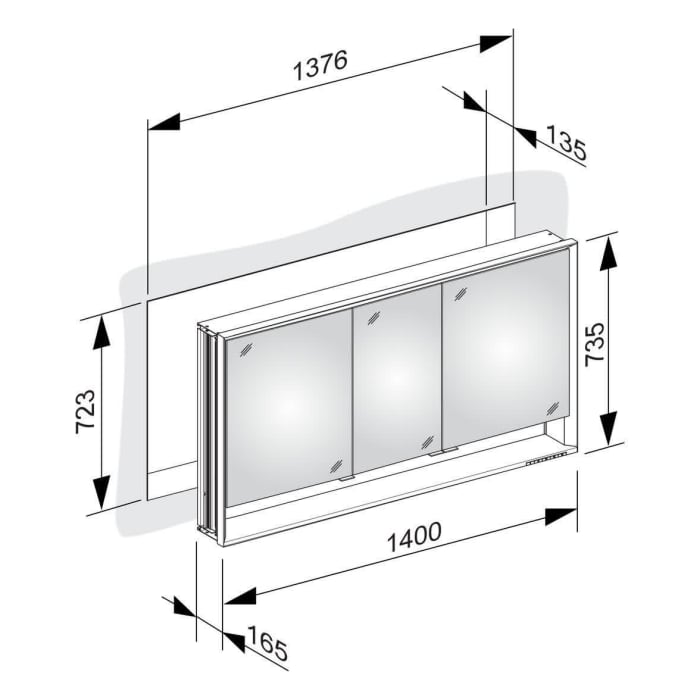 Keuco Royal Lumos Wandeinbau Spiegelschrank 140 x 73,5 cm, DALI-steuerbar, offene Ablage