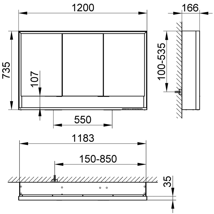 Keuco Royal Lumos Aufputz-Spiegelschrank 120 x 73,5 cm mit Spiegelheizung, LED-Beleuchtung, 3 Türen