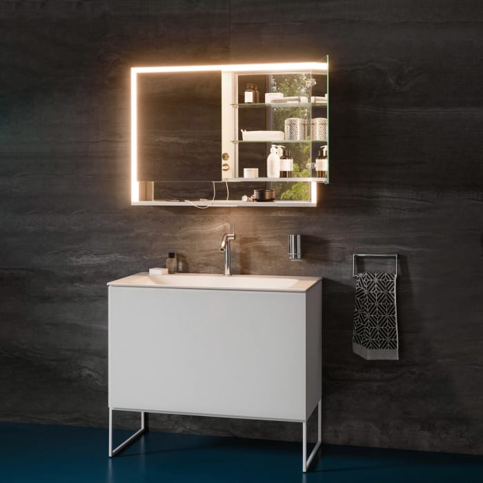 Keuco Royal Lumos Aufputz-Spiegelschrank 70 x 73,5 cm mit Spiegelheizung, LED-Beleuchtung, 2 Türen