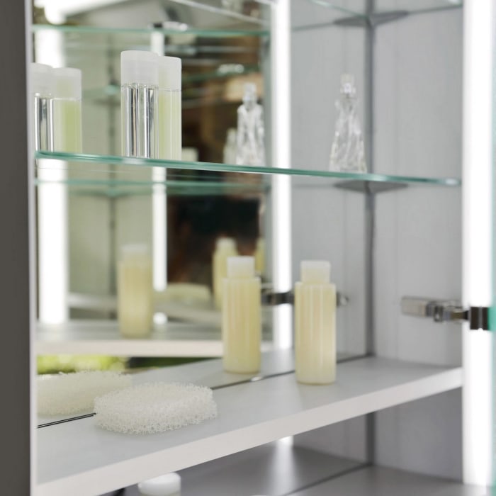 Keuco Royal Lumos Aufputz-Spiegelschrank 65 x 73,5 cm mit Spiegelheizung, LED-Beleuchtung, 1Tür, Anschlag rechts