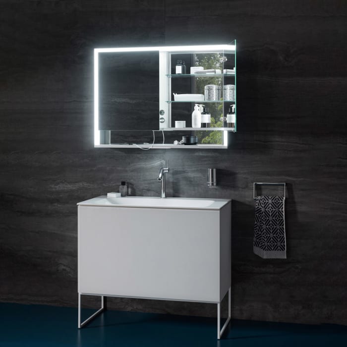 Keuco Royal Lumos Aufputz-Spiegelschrank 70 x 73,5 cm mit Spiegelheizung, LED-Beleuchtung, 2 Türen