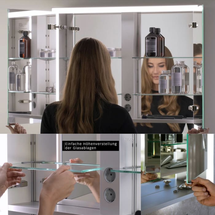 Keuco Royal Lumos Aufputz-Spiegelschrank 100 x 73,5 cm mit Spiegelheizung, LED-Beleuchtung, 2 Türen