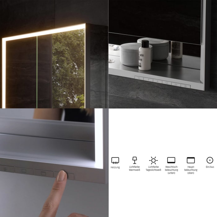 Keuco Royal Lumos Aufputz-Spiegelschrank 70 x 73,5 cm mit Spiegelheizung, LED-Beleuchtung, 2 Türen