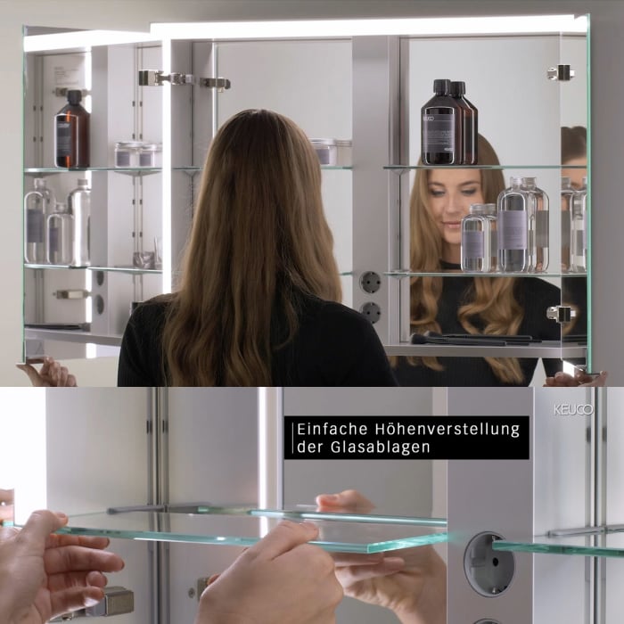 Keuco Royal Lumos Unterputz-Spiegelschrank 100 x 73,5 cm mit Spiegelheizung, LED-Beleuchtung, 2 Türen