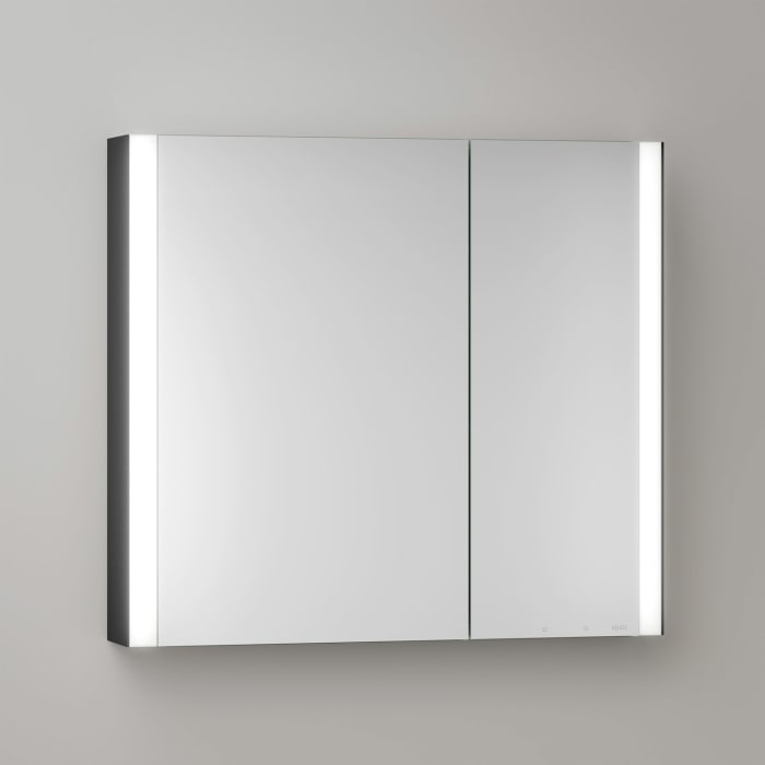 Keuco Royal Metis LED Aufputz-Spiegelschrank 80 x 71 cm, 2 Türen mit Spiegelheizung, asymmetrisch