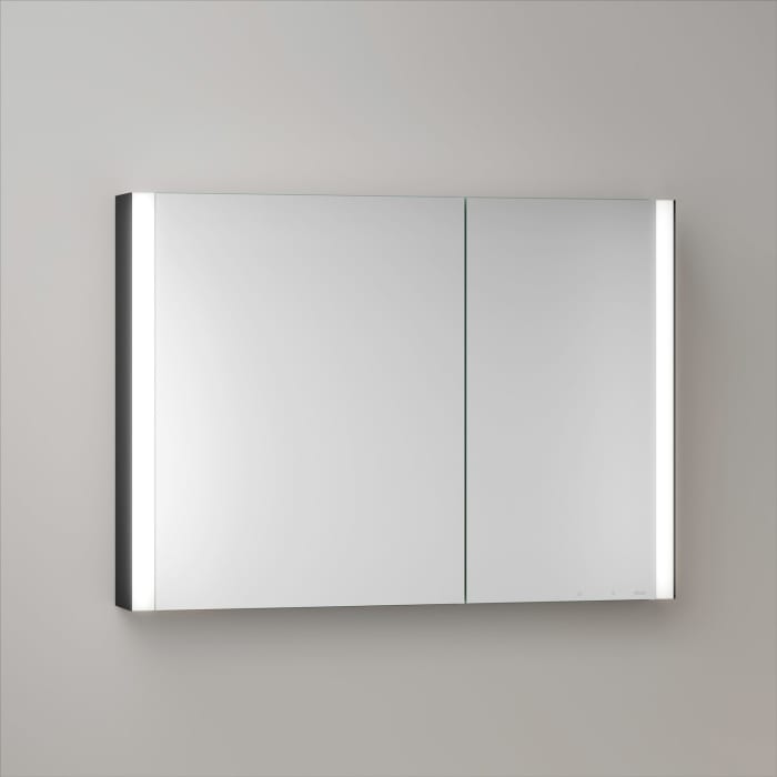 Keuco Royal Metis LED Aufputz-Spiegelschrank 100 x 71 cm, 2 Türen mit Spiegelheizung, asymmetrisch, französiche Ausführung