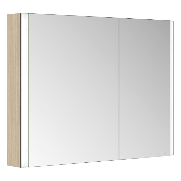 Keuco Royal Metis LED Aufputz-Spiegelschrank 100 x 71 cm, 2 Türen mit Spiegelheizung, asymmetrisch
