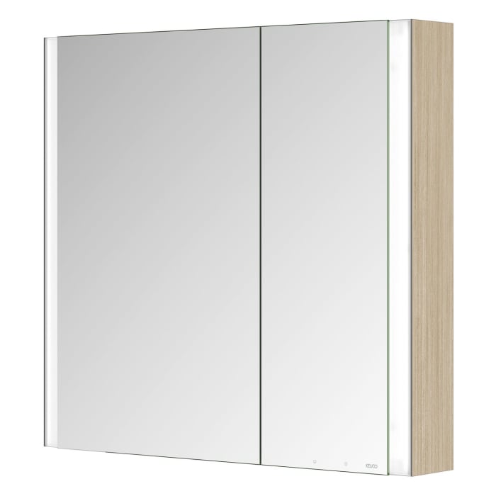 Keuco Royal Metis LED Aufputz-Spiegelschrank 80 x 71 cm, 2 Türen mit Spiegelheizung, asymmetrisch, französiche Ausführung