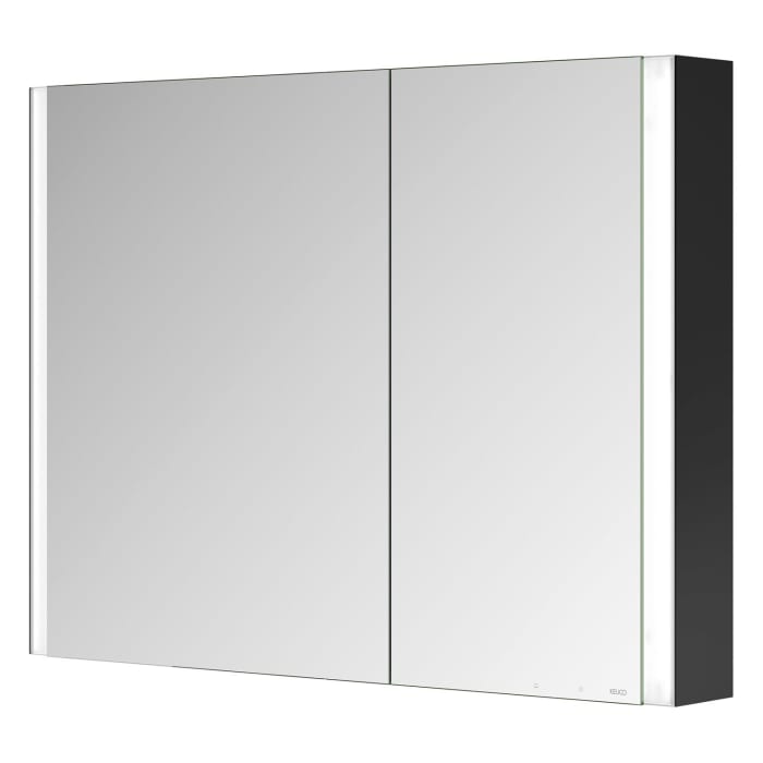 Keuco Royal Metis LED Aufputz-Spiegelschrank 100 x 71 cm, 2 Türen mit Spiegelheizung, asymmetrisch, schweizer Ausführung