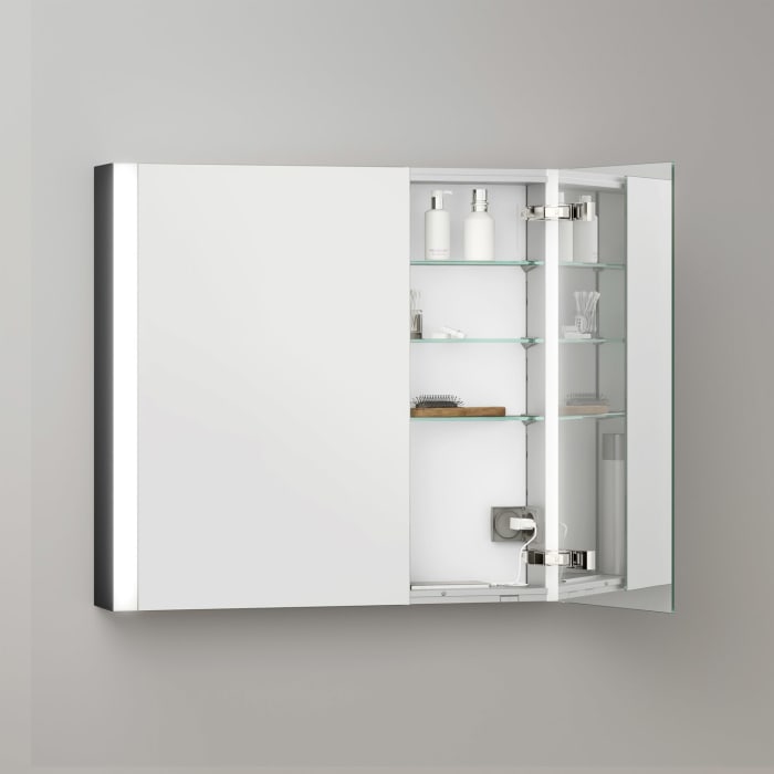 Keuco Royal Metis LED Aufputz-Spiegelschrank 80 x 71 cm, mit 2 Türen asymmetrisch