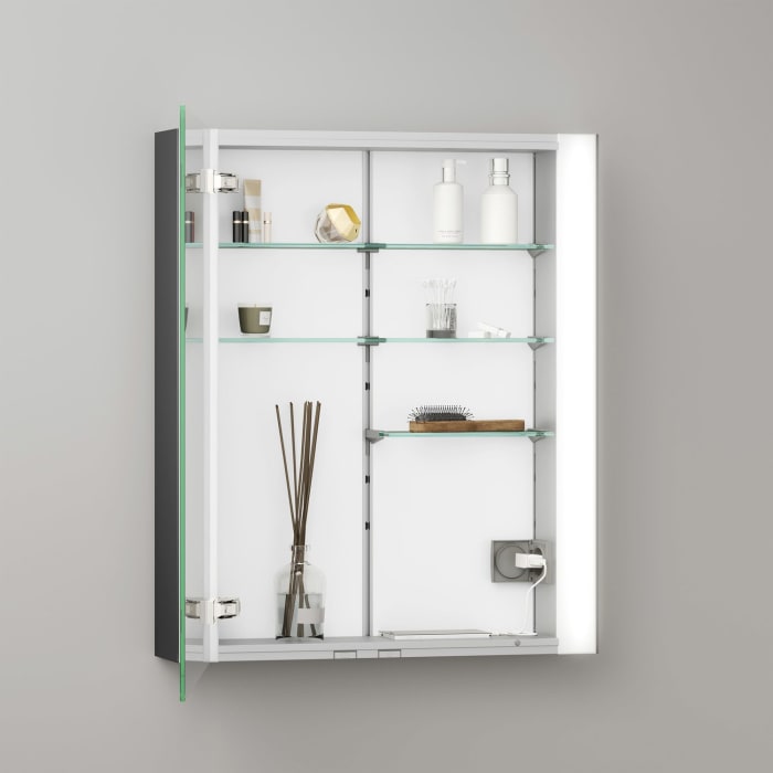 Keuco Royal Metis LED Aufputz-Spiegelschrank 60 x 71 cm mit Spiegelheizung, Türanschlag links, französiche Ausführung